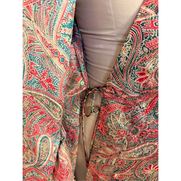 Victoria's Secret Satin Robe Red/Green/Gold Paisley One Size Vintage Kimono - Picture 10 of 10